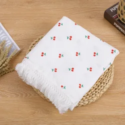 Adorable Bear Muslin Cotton Baby Blanket - Soft Plaid Infant Swaddle - 100X120cm (White cherry)