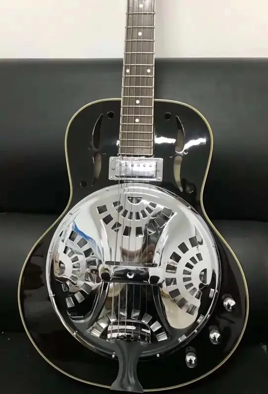 square neck black guitar 6 strings Dobro Resonator Steel Guitar Metal