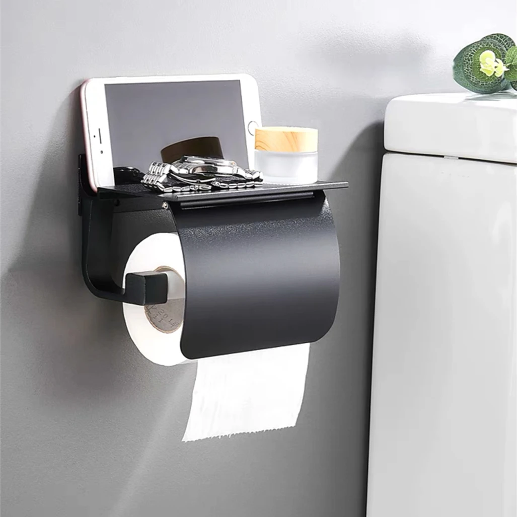 Aluminium Made Bathroom Hardware Accessories Paper Holder Paper Racks Matte  Black Toilet Paper Stand Shelf - AliExpress