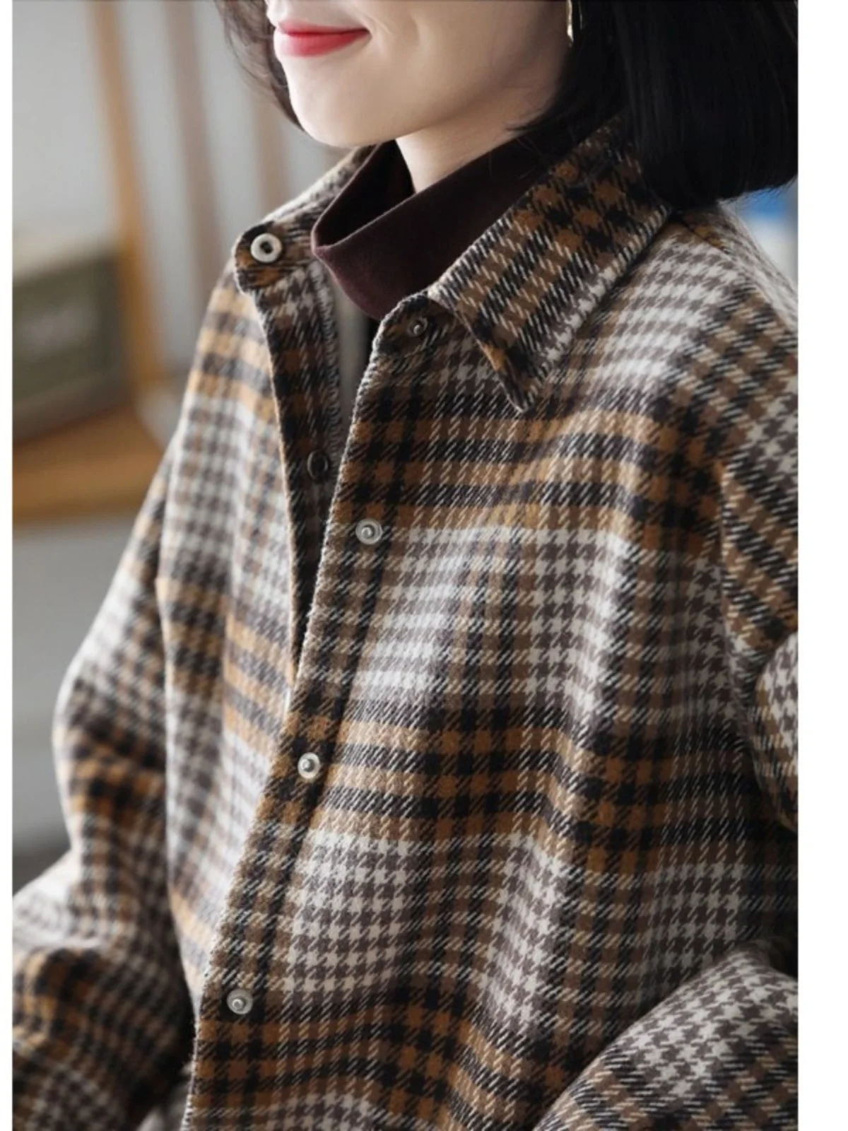 plus Size Women's Casual Plaid irt Long Sve  Collar Loose Fit Regular Length Spring Autumn Outerwear Mom's Clothing