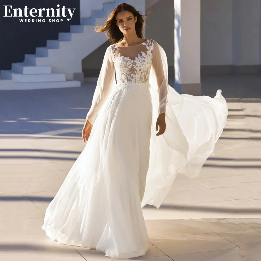 

Fairy Lace Appliques Pleats Wedding Dress Sheer O Neck A Line Bridal Gown Illusion Back With Buttons 2023 Vestidos De Novia