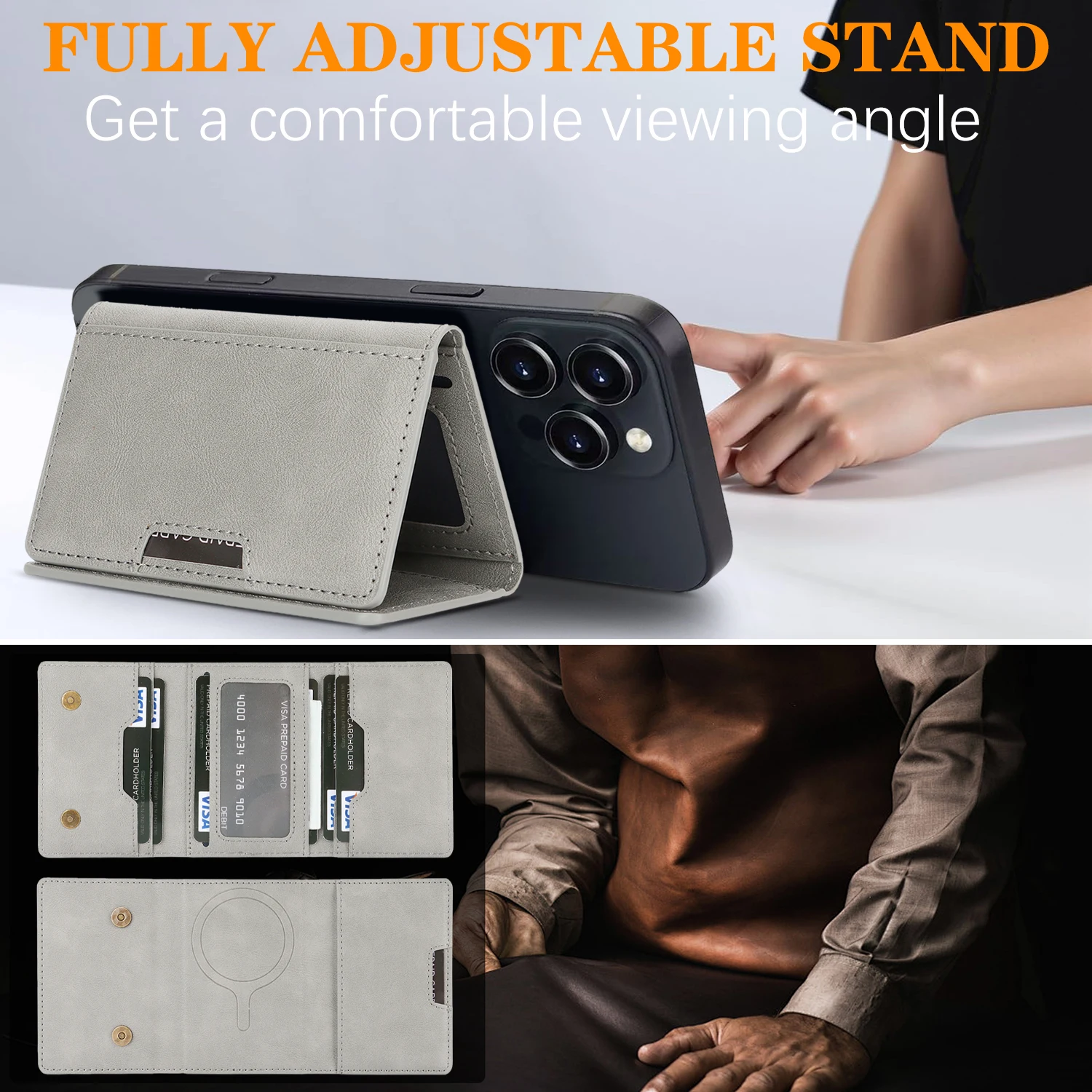 Luxury High-End Leather Foldable Mini Wallet with Strong Magnetic Closure