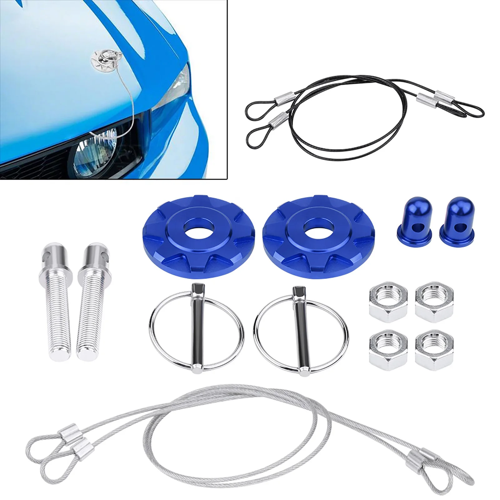 Kit di bloccaggio del cofano Motore per auto Dispositivo di chiusura del cofano per auto Kit di blocco per serratura a chiave Kit di installazione per auto da corsa