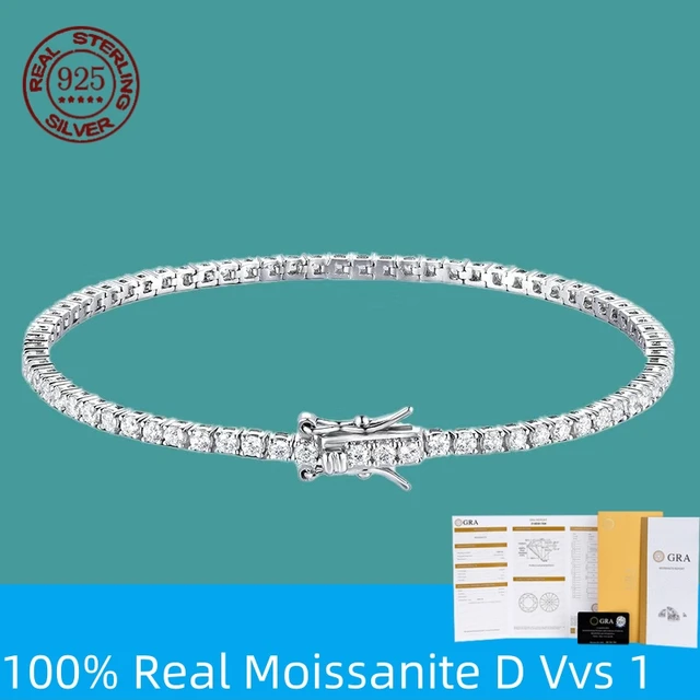 Bracelet de Tennis en Moissanite véritable pour femmes, en argent Sterling 100% S925, 2-6mm, bijoux de mariage, cadeau de noël exquis 1