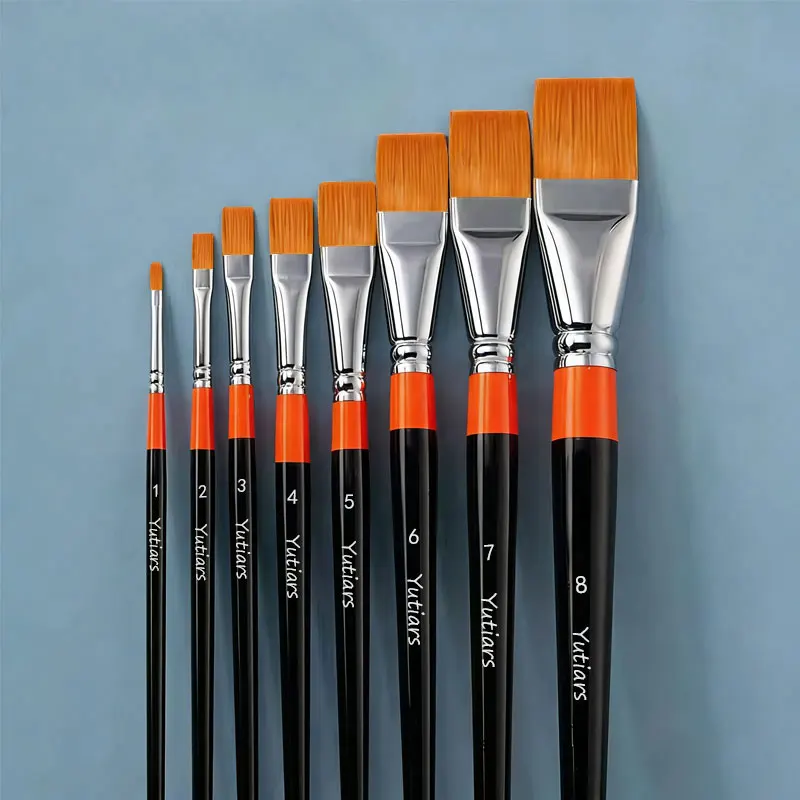8Pcs 아티스트 플랫 페인트 브러쉬 아크릴 오일 수채화 구아슈 페인팅을위한 나일론 헤어 DIY 공예 및 미술 프로젝트