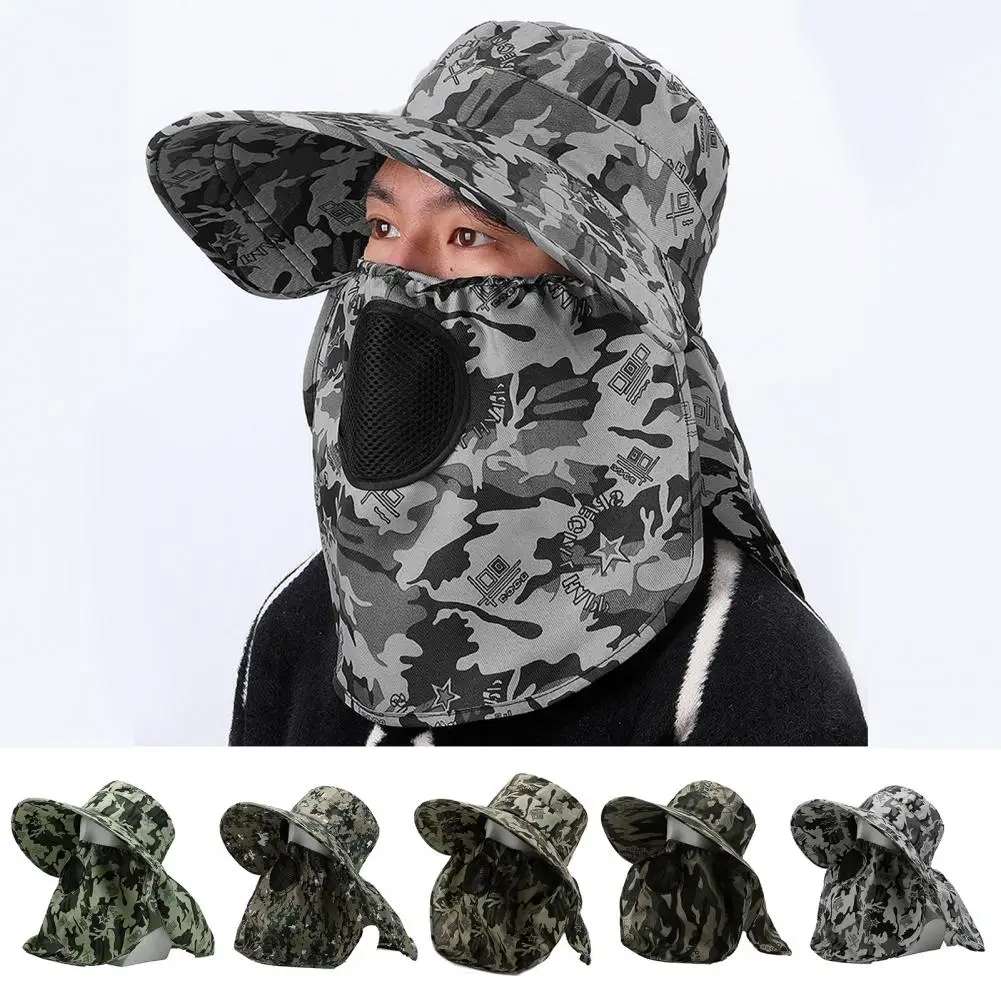 

Practical Men Fishing Hat Polyester Face Cape Hat Wide Brim Summer Outdoor Hiking Fishing Tea Picking Hat Sun Protection