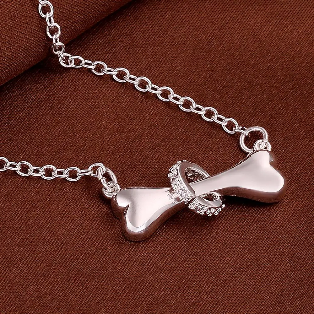 

Beautiful Crystal Dog bones Pendant 925 Stamp silver Necklace for woman noble fashion party wedding Jewelry Holiday gifts