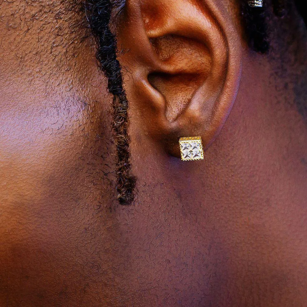 ZAKOL Rock Hip Hop Shiny Square Iced Out Stud Earring for Men Fashion White Gold Color Piercing Ear Accessories 2