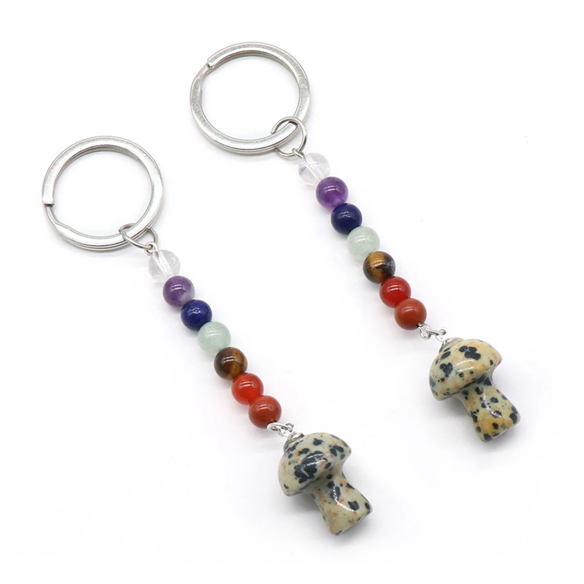 5 Stück Naturstein Pilz Schlüsselanhänger Mix Farbe Rosenquarz Amethyst Schlüsselanhänger Schmuck Heilgeist Zubehör 15x20mm – Detail 14