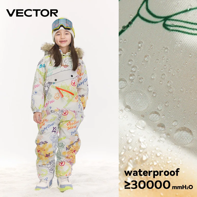 VECTOR Thick Children One-Piece Ski Jumpsuit Outdoor Sports Snowboard Jacket Warm Jump Suit Waterproof Winter Clothes Overalls