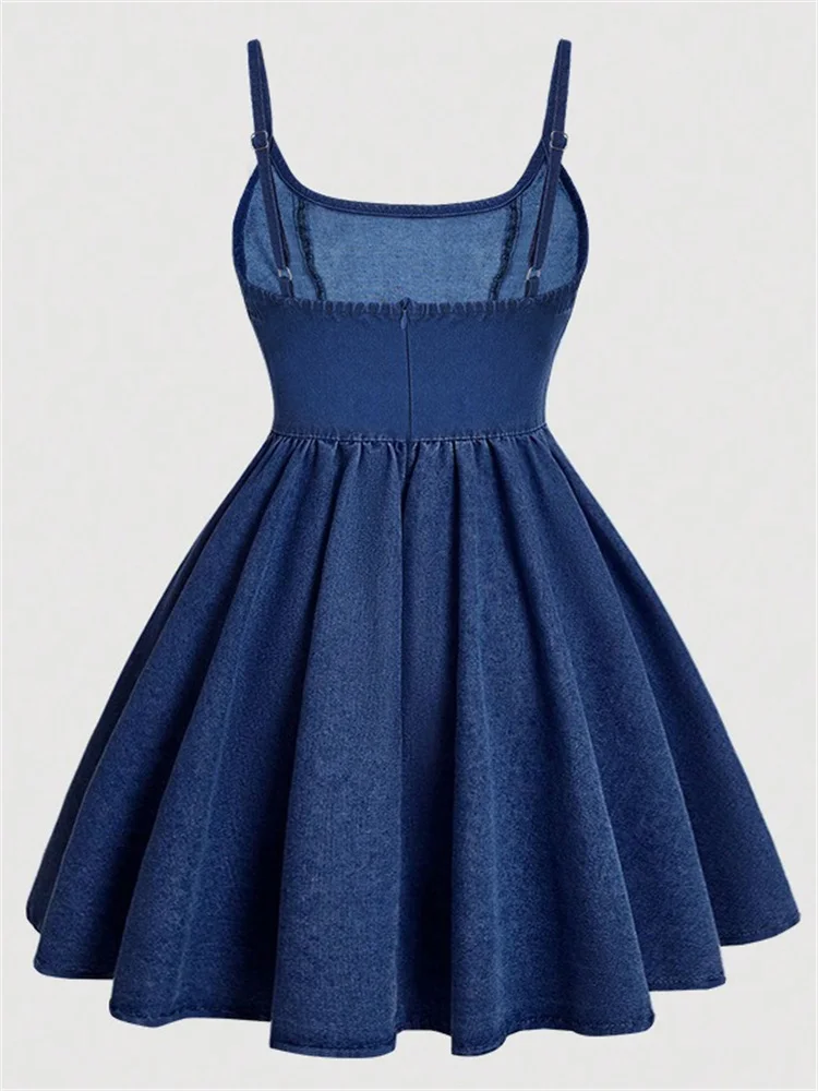 Wmstar Denim Dresses Women Elegant Casual Sleeveless Camisole Midi Dress Fashion Summer Clothes Wholesale Dropshipping New Style