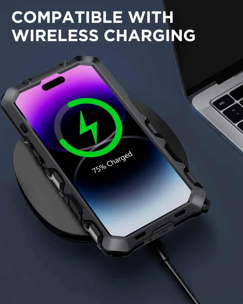 Heavy Duty Metal Frame Case for iPhone 14 Pro Max 14 Plus Kickstand Rugged Silicone Cover with Tempered Glass Screen Protector