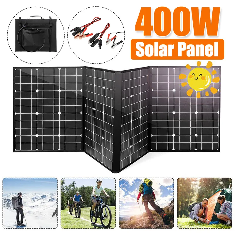 400W Solar Panel Folding Bag Portable Waterproof Solar Cell DIY Power Bank Power Supply for Camping Hiking Battery Charger