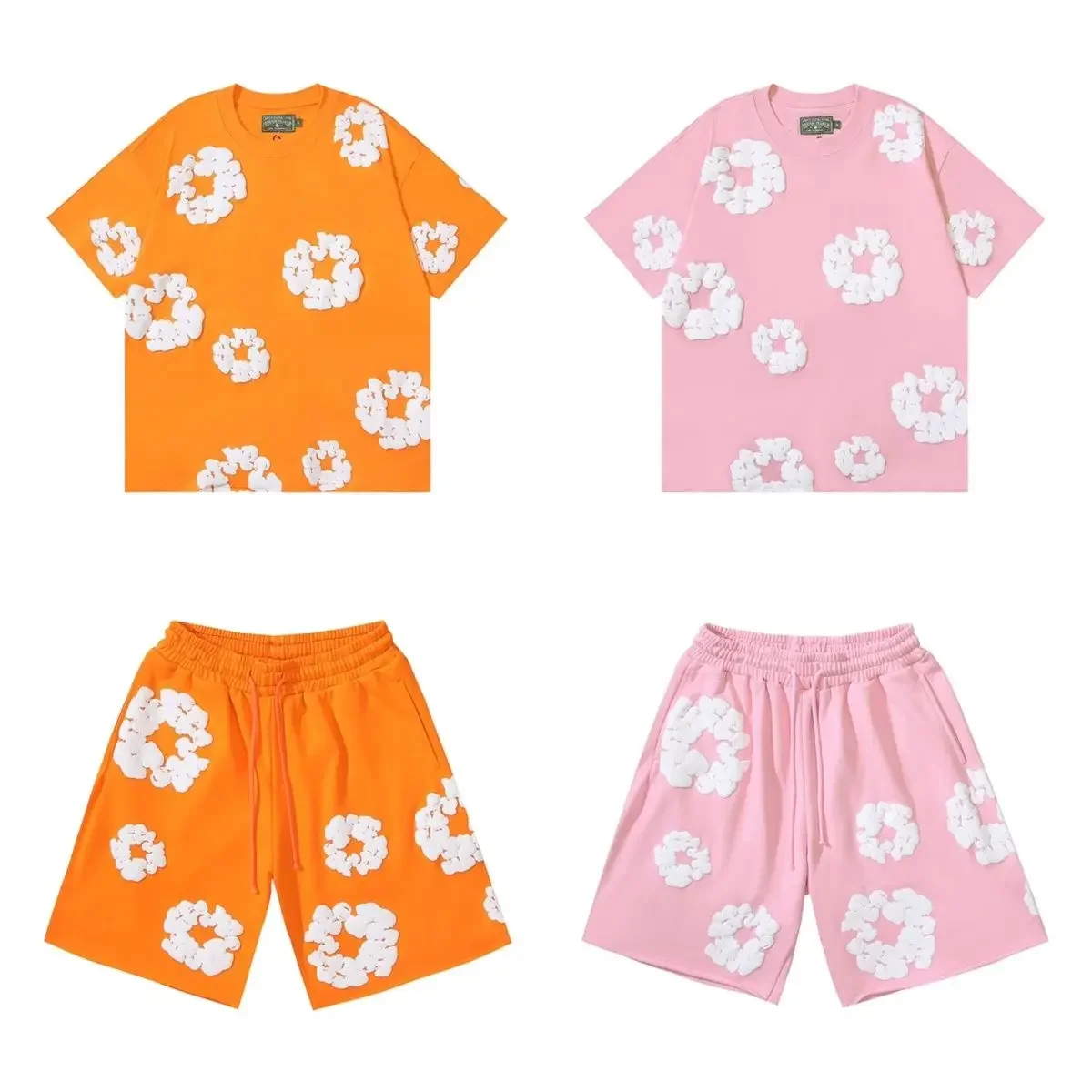 DENIM TEARS New Fashion Men's Women's Same Kapok Foam Printing Short-sleeved T-shirt with Shorts Set 4