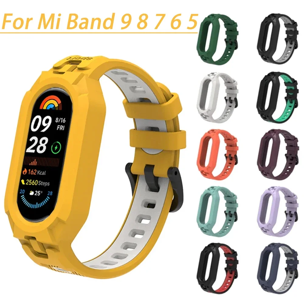 Xiaomi Mi Band 9 8 7 6 5 교체 용 소프트 TPU 케이스 용 실리콘 스포츠 스트랩 Xiaomi Mi Band 9 팔찌 용 Smartwatch 손목 밴드