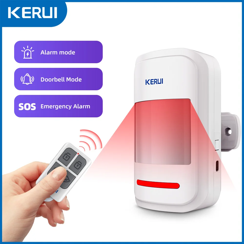 Motion Detector KERUI PIR Motion Alarm with Remote Wireless 433MHz Infrared Motion Sensor Detector Alarm/Doorbell Two Modes SOS for Elders Home