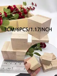 Various Sized Unfinished Wooden Blocks for DIY Crafting and Home Decor (3CM 6PCS)