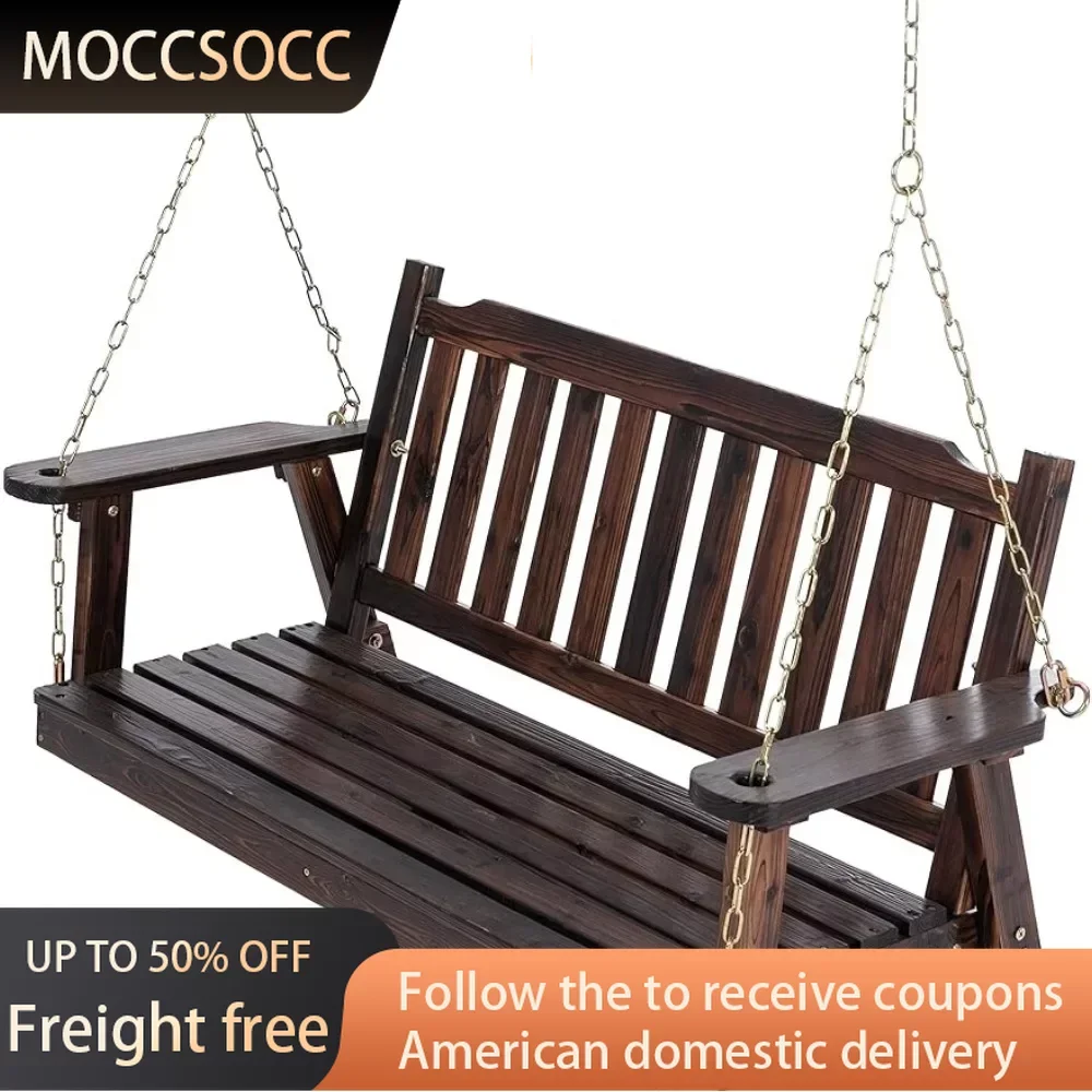 

Wooden Porch Swing 2-Seater Hanging Chair Heavy Duty 800 LBS Outdoor Garden Swings 4 Ft Bench Swing With Hanging Chains