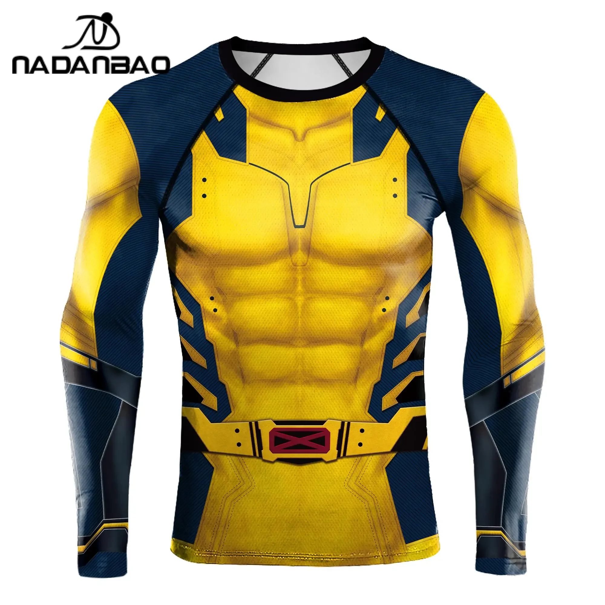 Rash Guard Cosplay Deadpool Wolverine Print Compression Shirts for Men Long Sleeve Rash Guards Gym Workout Strech Fitness Tees