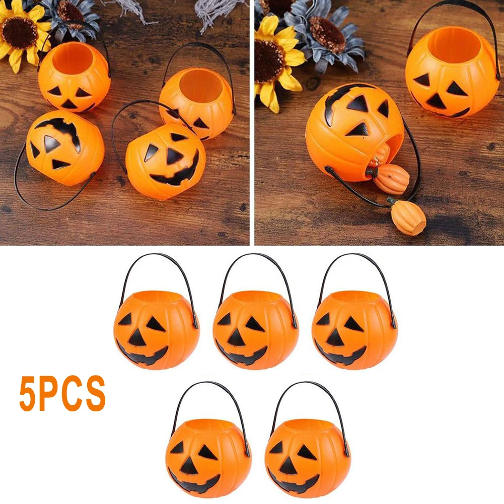5pcsHalloweenPumpkinBucketSweetCandyHolderPortableBasketKids