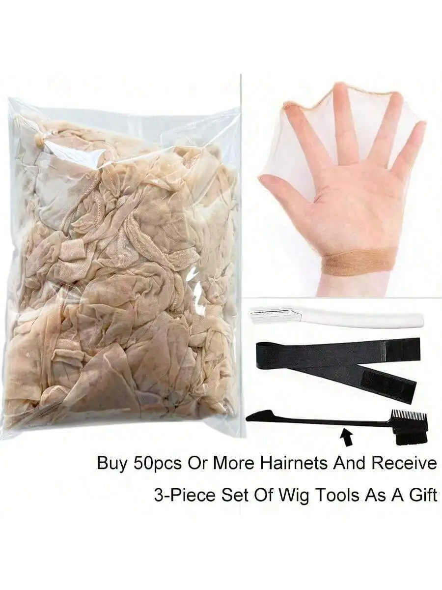 50pcs Ultra-thin Wig Cap,Transparent Stockings Cap,Breathable Nylon Cap Lace Wig Caps for Women with complimentary gifts