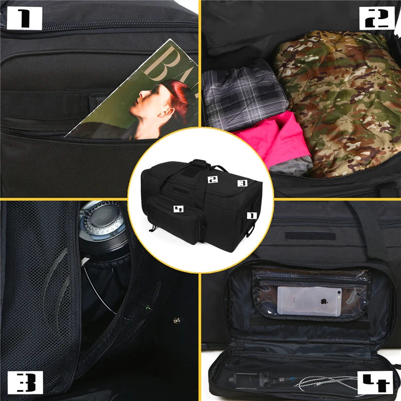 124L Large Capacity Tactical Duffel Bag Rolling Luggage For Heavy-Duty Camping Hiking Luggage Travel Suitcase pull bar suitcase