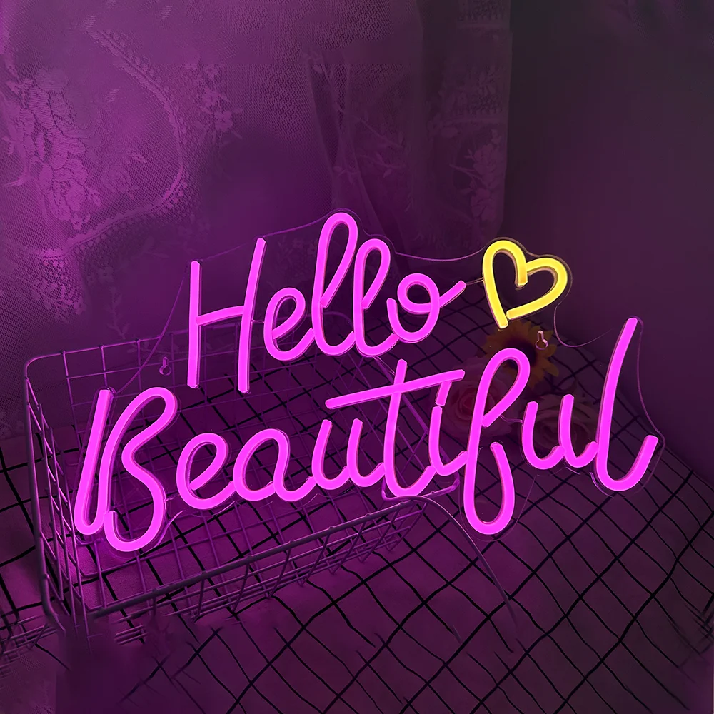 Hello Beautiul неоновая вывеска, теплый белый светодиод, неоновая лампа для украшения стен, светодиодные неоновые вывески с питанием от USB для украшения свадьбы, дня рождения, вечеринки