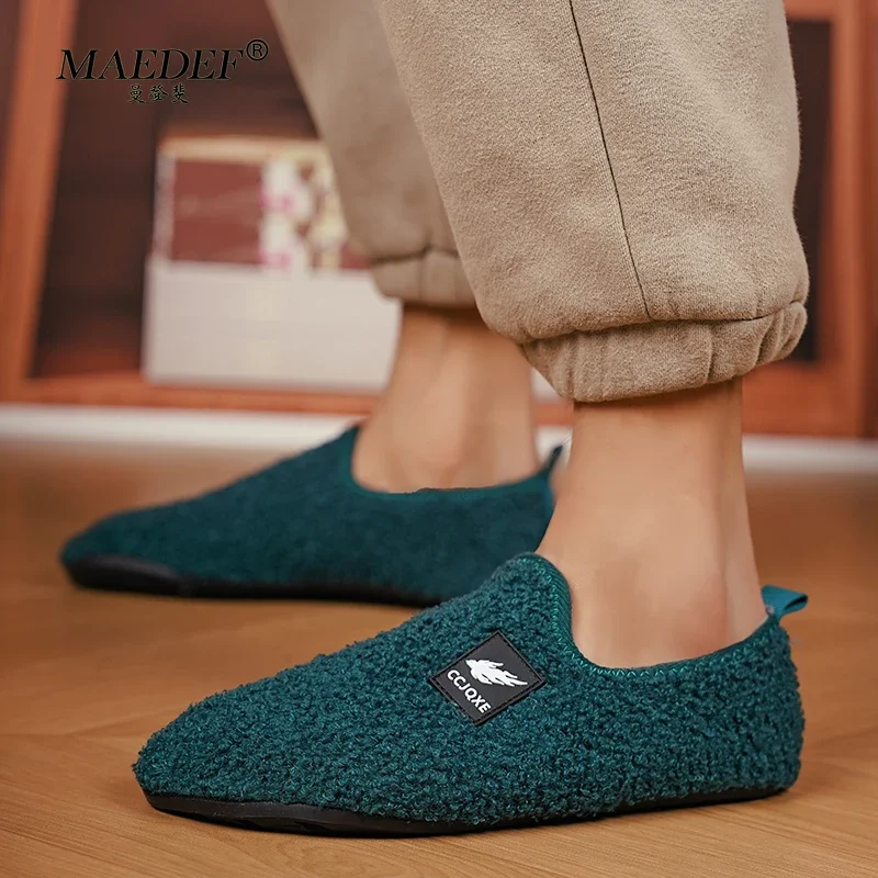 MAEDEF Men Cotton Shoes Slippers Warm Indoor Outdoor Antiskid Casual Shoe High Quality Plush Winter Couple Shoe Fluffy Slipper