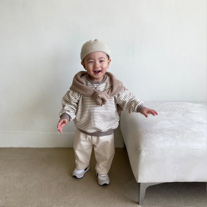 Baby Long Sleeve T Shirts Children Striped Sweatshirt Fashion Letter Embroidered Tops For Boys Girls Casual Tee