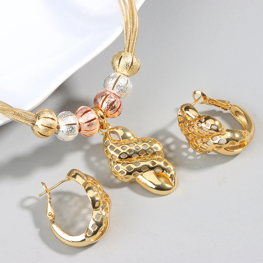 2 pcs Women Jewelry Set Necklace Earring Set Golden and Rose Golden African Nigerian Daily Jewelry Set for Party