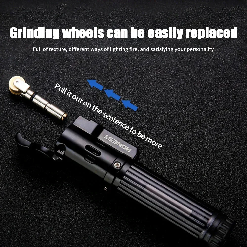 Honest Windproof Blue Flame Butane Gas Lighter Transparent Visible Fuel Tank Torch Lighter Grinding Wheel Ignition Tool