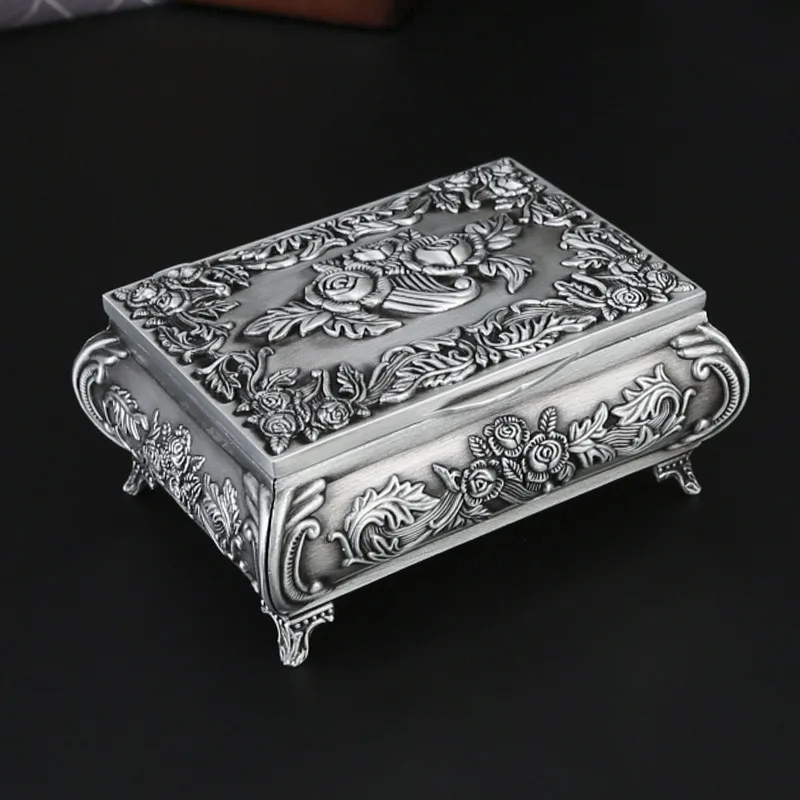 European Jewelry Storage Box Zinc alloy Trinket Organizer Ring Box Case With Rose Pattern Jewelry Storage Box Gift for Girls