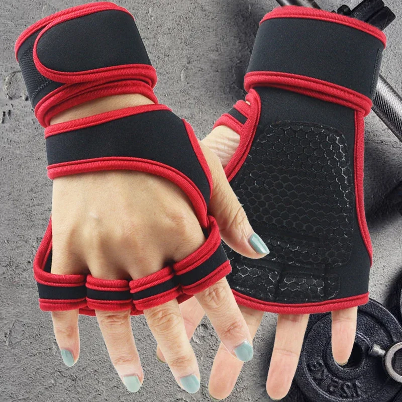 1Pair of sports half finger gloves weightlifting training gloves fitness sports hand wrist palm protector