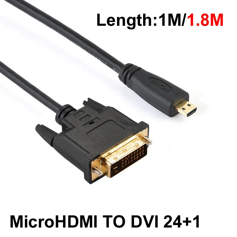1M/1.8M Micro HDTV HDMI MicroHDMI HD To DVI DVI-D 24 + 1Pin Adapter Cables 3D 1080p HDMI To DVI Converter HDMI To DVI Cable For LCD DVD HDTV XBOX PS3 Monitor TV