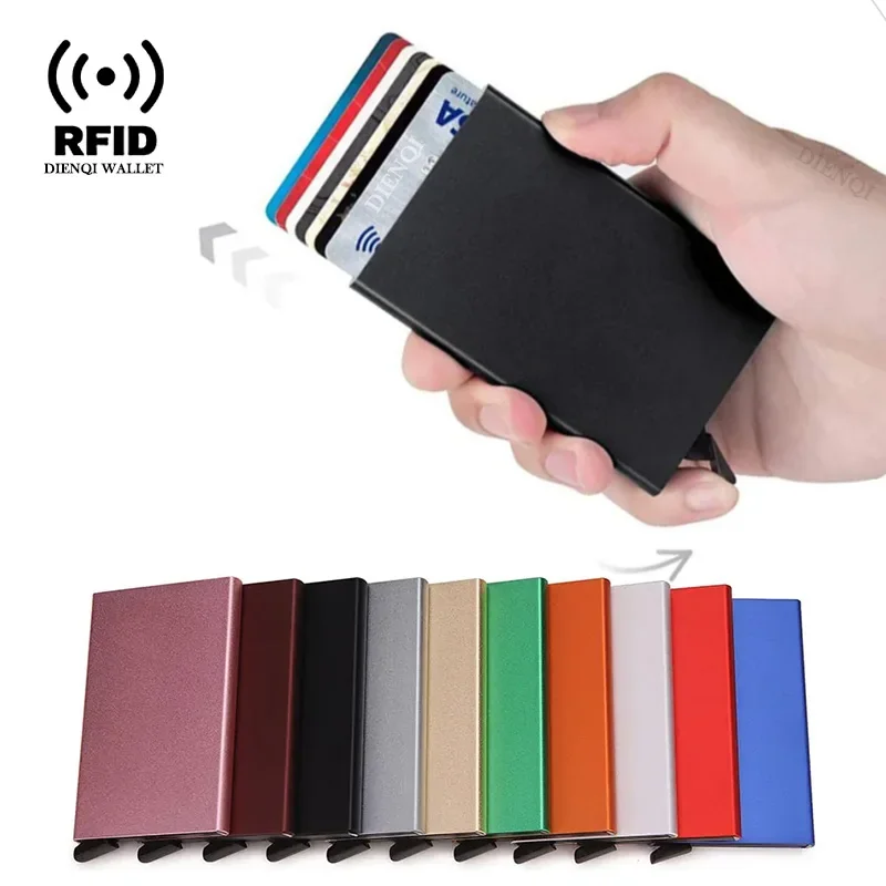 Credit Card Holder Rfid Credit Card Holder Metal Thin Slim Smart Wallet Men Women Wallets Pop Up Minimalist Small Black Purse Mini Walets for Men