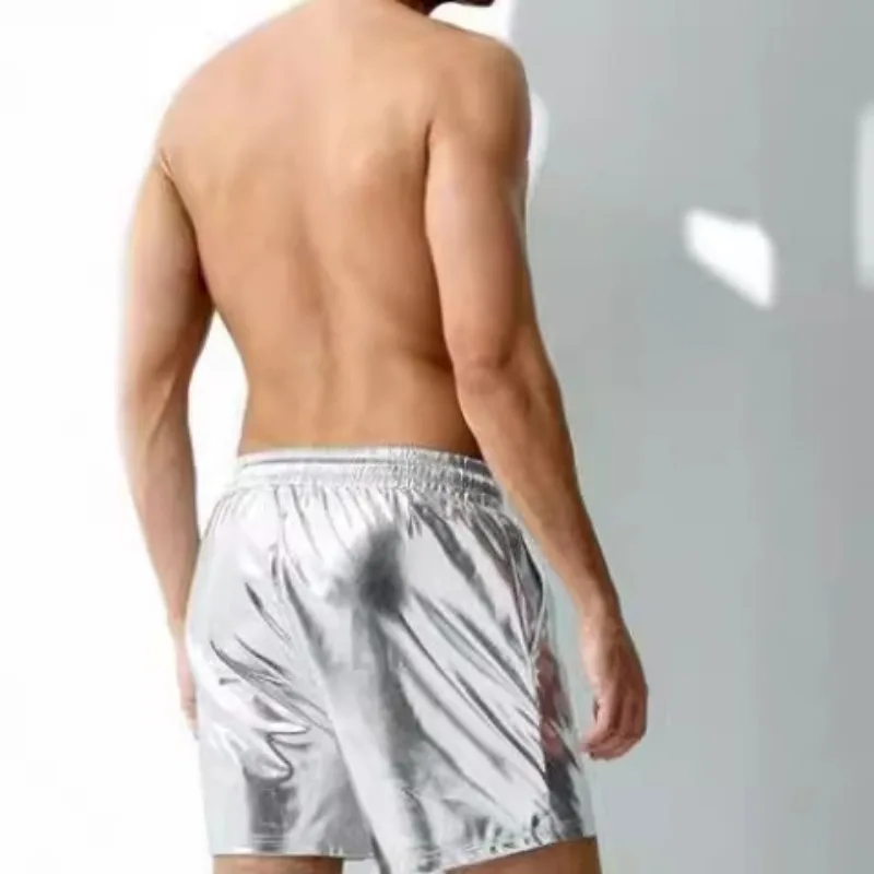Summer New Men's Bright Leather Shorts Casual Three-color Shorts Men's European Size Beach Casual Pants