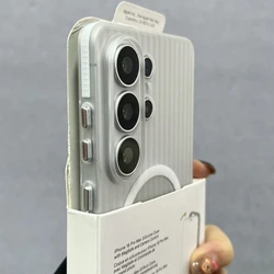 Hard Matte Magnetic MagSafe Luggage Stripe Slim Phone Case Cover - Galaxy S26 (WHITE)