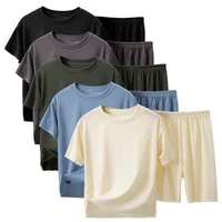 2/4 Pieces Children’s Summer Thin Short-sleeved Shorts Ice Silk Suit Boys and Girls Casual Joker Home Clothes 2-piece Suit.