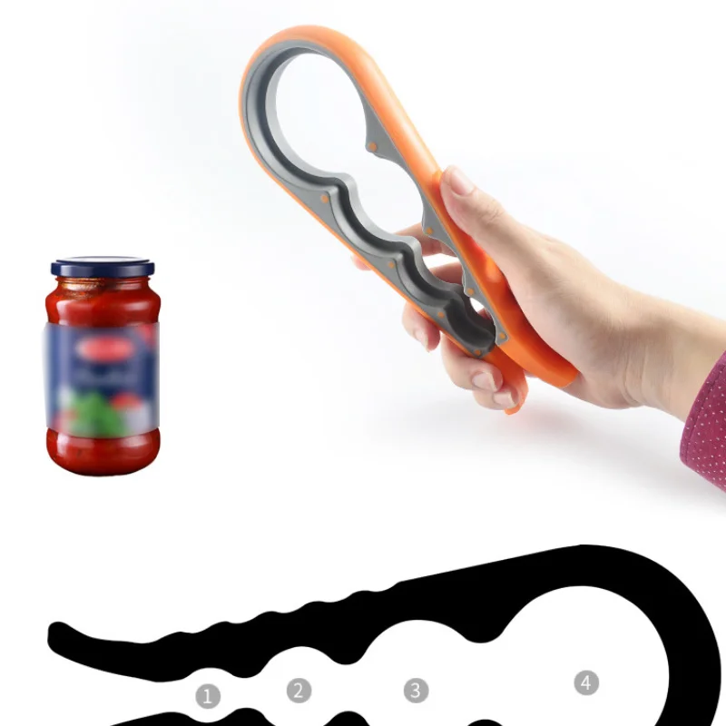 4 In 1 Lid Jar Opener Can Opener Bottle Opener Kitchen Tools Handy Screw Cap Openers Multi Purpose Can Non-slip Bottle Lid Grip Wrench Bottle Kitchen Gadgets