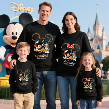 Family Matching Cotton Sweatshirts for Disney Trip 2026 Mickey Mouse Head Print Parent Kid Mother Father Casual Apparel Clothing