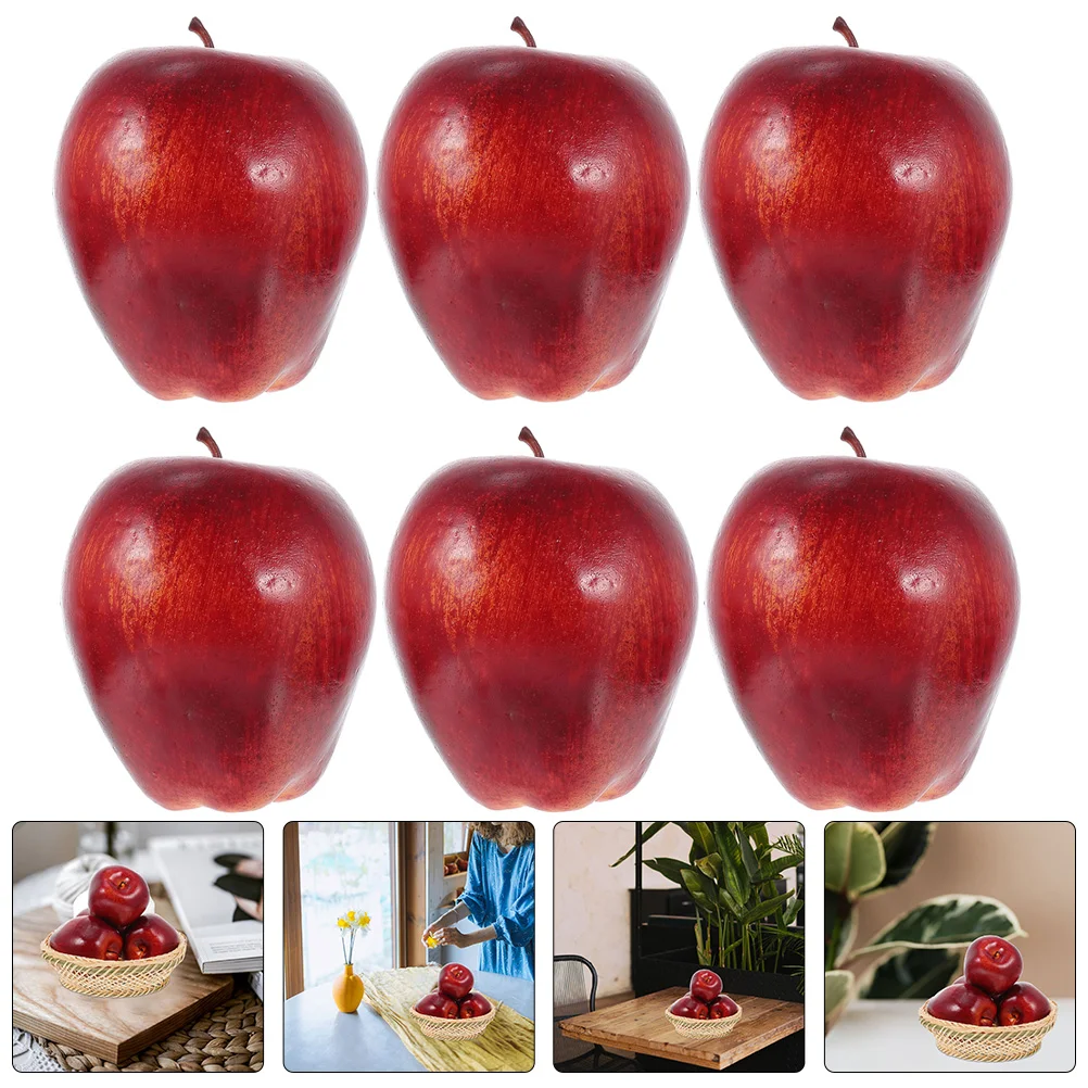 6 Pcs Fake Apples Ornament Faux Simulation Red Snake Fruit Model Artificial artificial fruits and vegetables