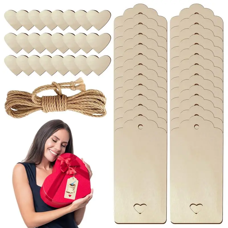 

Пустые закладки, 24 шт., закладка из необработанной древесины с деревянными сердцами, искусственная, с веревкой 3,5 метра, пустые закладки, украшение