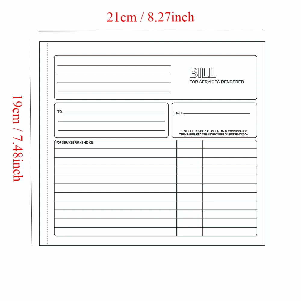 2-Part Carbonless Bill for Services Rendered Book, 8.5 x 8.25 Inches, 50 Sheets, White/pink