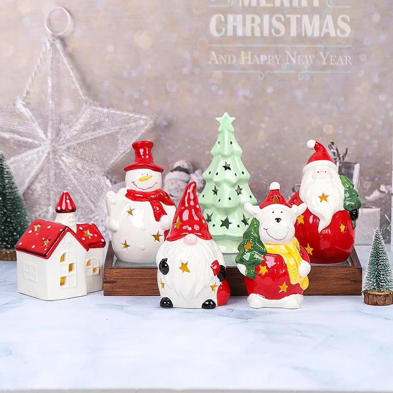 

Nordic Ceramic Christmas Windshield Candlestick Living Room Bedroom Elderly Snowman Sculpture Furnishings Christmas Decoration