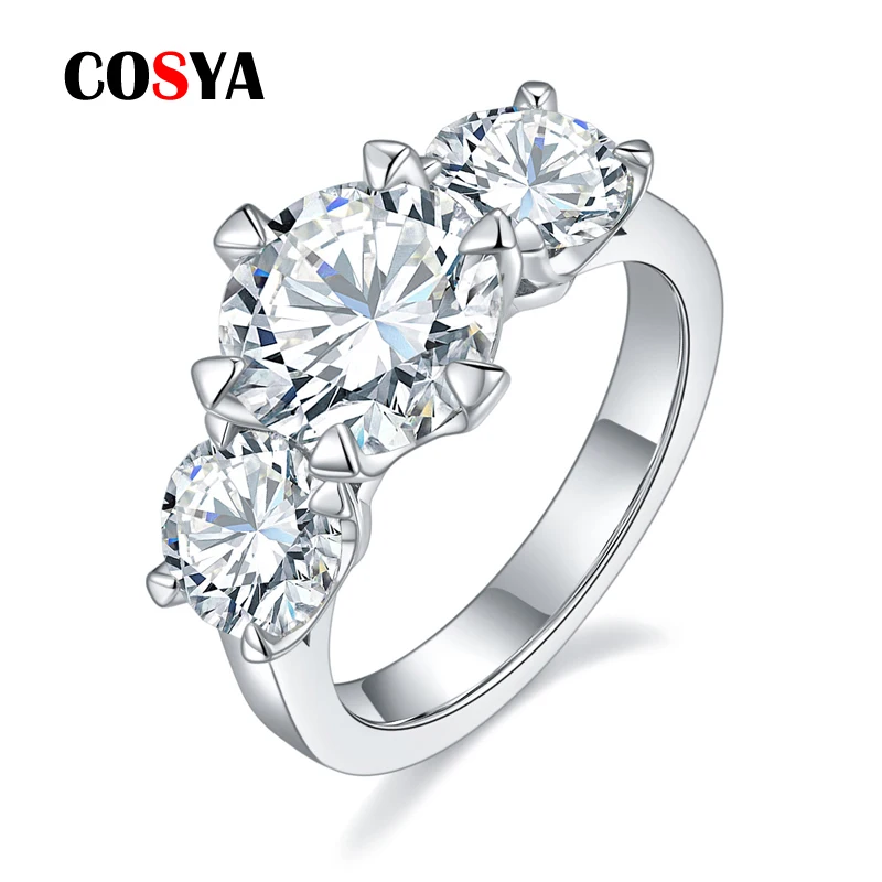 COSYA 5carat D Color Moissanite Rings For Women 100% 925 Sterling Silver Three Stone Engagement Wedding Rings Gifts Wholesale
