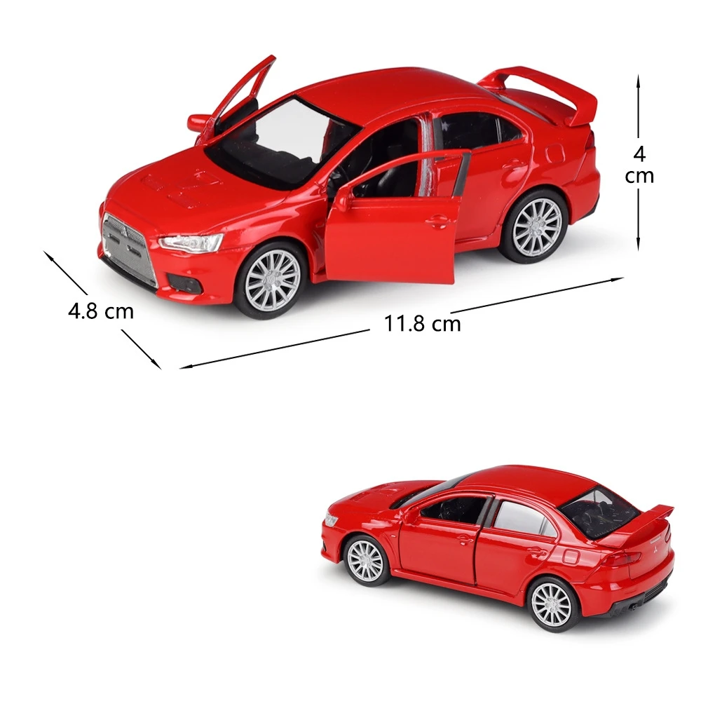 1/41 Mitsubishi Lancer Evolution EVO X Toy Car Model For Children Welly Diecast Race Vehicle Miniature Pull Back Collection Gift 2