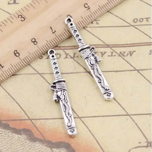 

10pcs 44x8mm Charms Dragon Samurai Sword Tibetan Silver Pendant EF3775