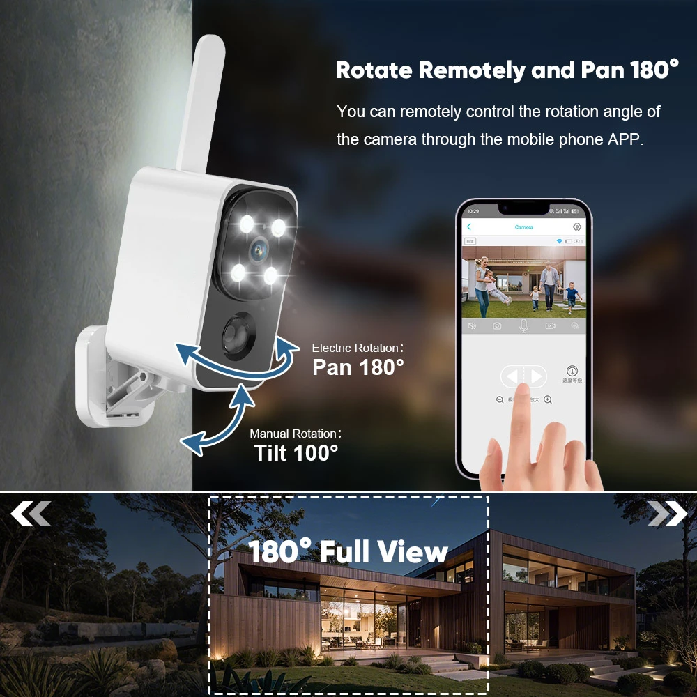 Ubox 4G/WiFi Solar Security Battery Camera 4MP Wireless Outdoor Battery Powered Cameras Color Night Vision PIR Human Motion Cam