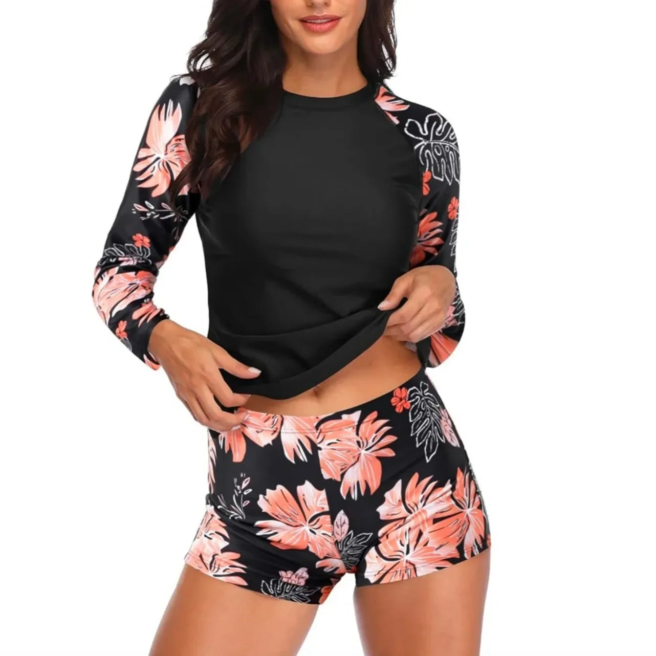 Women's Long Sleeve Swimsuit With Shorts Two-Piece Amazon Best Seller Fashionable Surf Wear Divingsuit 2