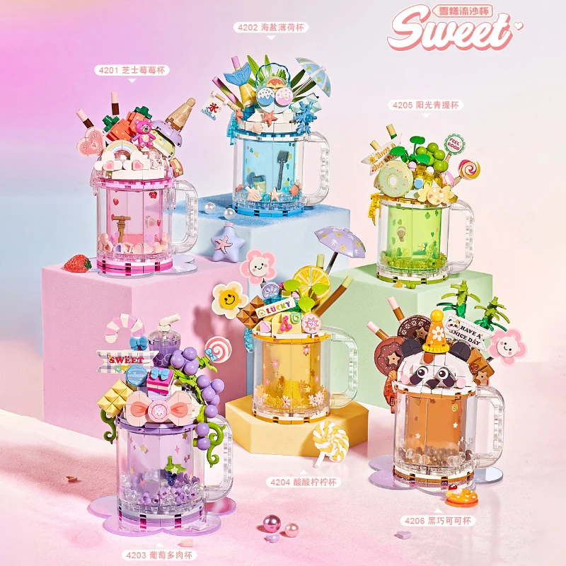 

2023 Creative Sweet Quicksand Cup Strawberry Lemon Grape Chocolate Milk Tea Cup Building Block Toys For Kids Girls Holiday Gifts